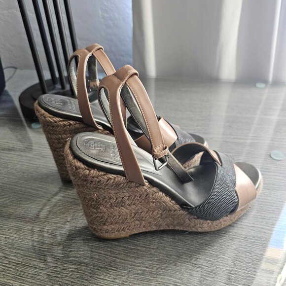 Brunello Cucinelli Leather Wedge Sandal Size 39 US 8.5 9 - Picture 1 of 10